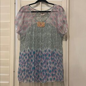 Antik Batik Sheer Pink and Blue Blouse